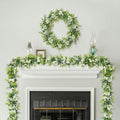 6FT Eucalyptus Garland with Flowers, 8 Pack Artificial Greenery Garland Hanging Faux Eucalyptus Garland Suitable for Table Wedding Backdrop Arch Wall Party UV Protected Indoor Outdoor Decor by HIAGROW