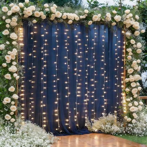 10×10ft Navy Blue Tulle Backdrop Curtain with Lights String for Parties, Sheer Photo Backdrop Curtains for Wedding Party Photography Background - Image 2