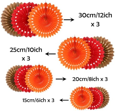 ZOOYOO Hanging Paper Fans Party Decorations,12 Pcs Red Orange Brown Honeycomb Round Fans,Ceiling Decor for Birthday,Wedding,Fall,Harvest,Thanksgiving Party Backdrop - Image 2