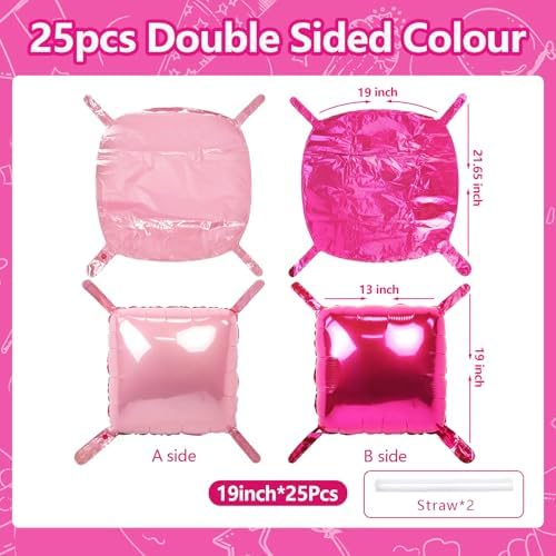 NISOCY 25PCS Hot Pink and Rose Square Foil Balloons Wall Backdrop - Image 2