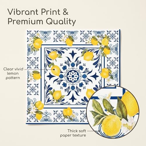 50PCS Tiles Lemons Napkins 13 x 13 Inches, Blue Yellow Citrus Decorative Paper Napkins Luncheon Dessert Cocktail Napkins Disposable for Spring Summer Picnic Wedding Birthday Decorations (Lemon) - Image 3