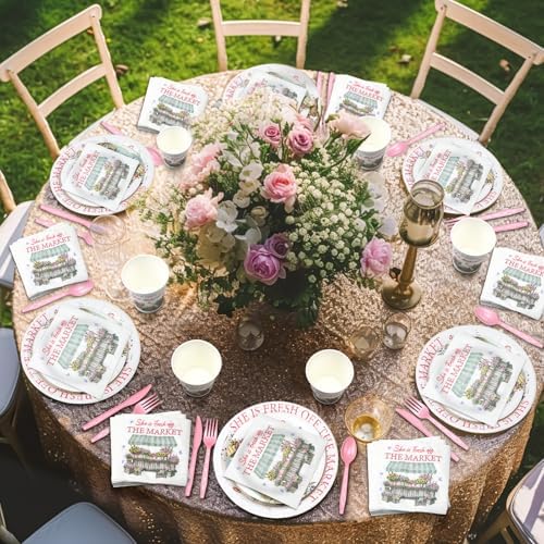 Yungyan 252 Pcs She Is Fresh off the Market Bridal Shower Party Tableware Set Included Plates Napkins Cups Forks Knives Cutlery for Party Decorations Supplies 36 guests - Image 6