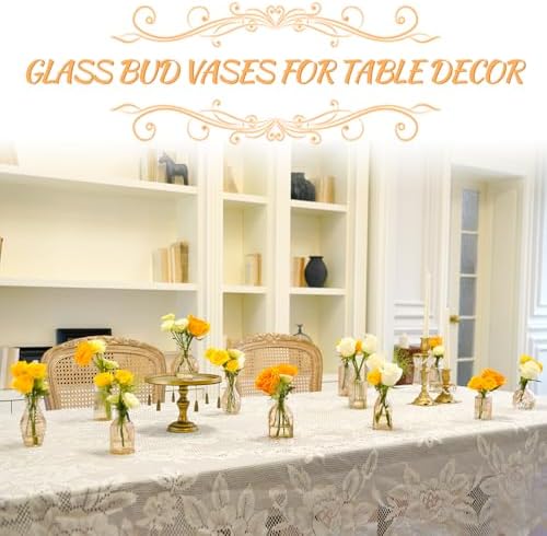 Champagne Bud Vases Set of 12 Amber Glass Vase for Decor Centerpieces, Small Ribbed Vases for Flowers Stripe Modern Bud Vases in Bulk Vintage Vases for Floral Wedding Party Table Decoration Home Decor - Image 3
