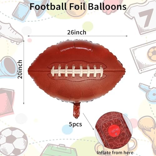 5 Pieces Large Football Party Balloons, Brown Football Shaped Mylar Foil Balloons Sports Theme Party Decorations for Boys Men Football Fans Tailgate Birthday Party Sport Decorations Supplies - Image 2
