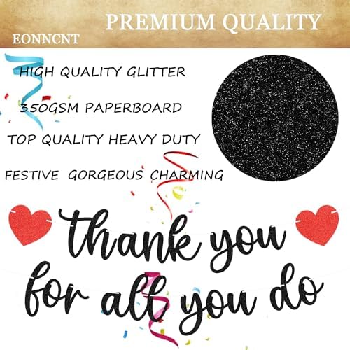 Pre-strung Thank You for All You Do Banner - Black Glitter Appreciation Party Decorations Supplies for Family elders Employee Coworker Staff Teacher, Photo Booth Prop - Image 7