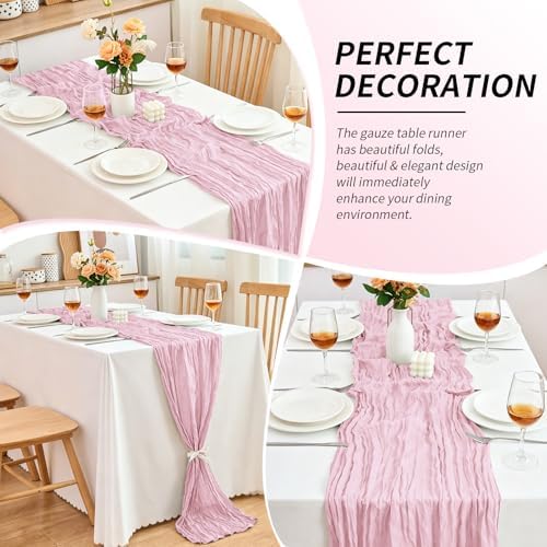 10 Pack Light Pink Cheesecloth Table Runner, 17x108 Inch Semi Sheer Boho Gauze Cheese Cloth Fabric Table Runners for Wedding Party Baby Shower Birthday Garden Farmhouse Table Decor - Image 7