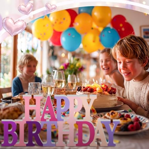 Novabright Happy Birthday Sign, Pink and Purple, No Glitter - Image 5