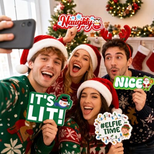 Beeveer 24 Pcs Christmas Photo Booth Props Red and Green Xmas Props Signs - Image 3