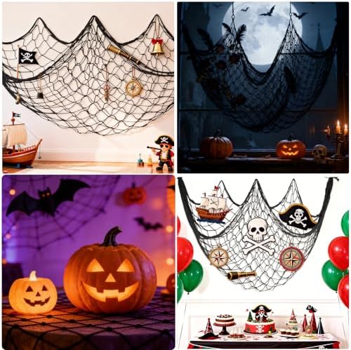 10x5 Feet Fish Net Decorations for Party, Black Fishing Net Halloween Decor - Image 3