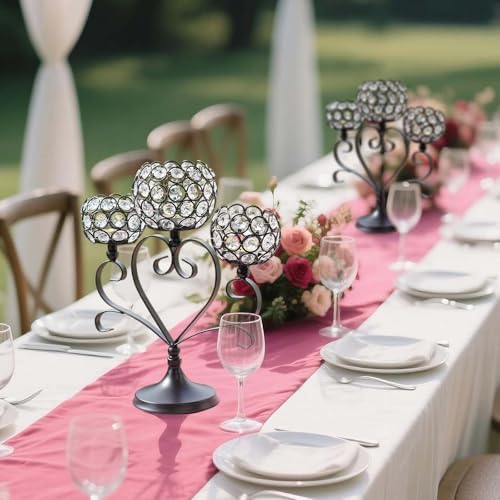 6 Pcs 3-Arm Heart Tea Light Candle Holder - Crystal & Metal Wedding Centerpiece Decor, Sparkling Table Decor for Anniversaries/Romantic Tabletop Home/Dinner Party/Events (6, Black) - Image 5