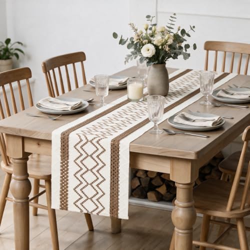 Artoid Mode Coffee Stripe Diamond Woven Table Runner 12x72 Inch - Image 5