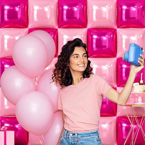 NISOCY 25PCS Hot Pink and Rose Square Foil Balloons Wall Backdrop - Image 6