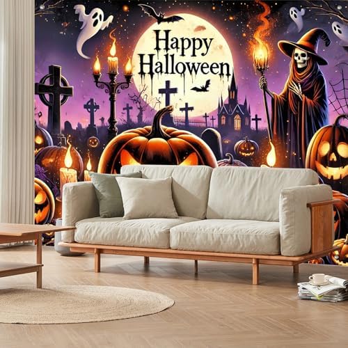 BlissYard Halloween Backdrop Moonlit Cemetery Scene 8x6ft - Image 4