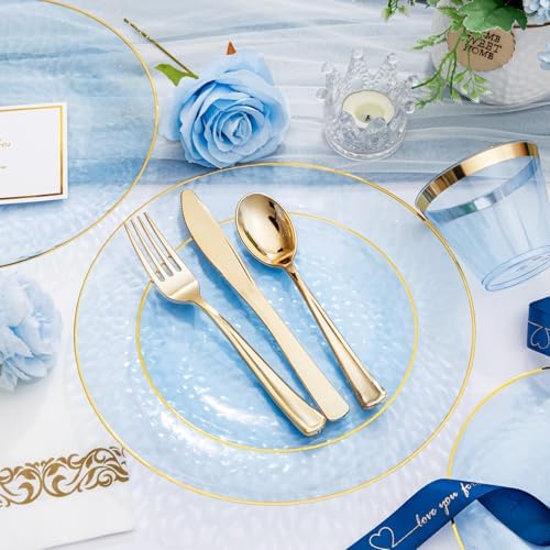 DaYammi 175PCS Clear Blue Plastic Dinnerware Set for 25 Guests - Image 6