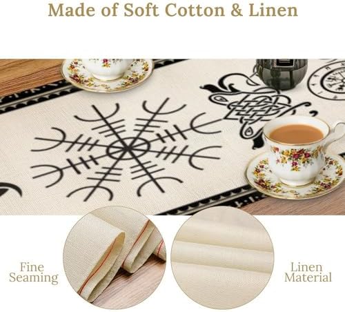 Viking Pattern Table Runner, Celtics Tree of Life Helmet of Awe Magic Warrior Norse Dragons Seasonal Dinner Runner for Farmhouse Party Holiday Home Kitchen Dining Table Decor 13"x90" - Image 5