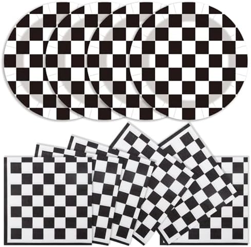 40Pcs Race Car Party Supplies Paper Plates and Napkins, 9 Inch Disposable Black White Checkered Flag Plates and Napkins for Race Car Birthday Party Decorations (Checkered) by Unknown