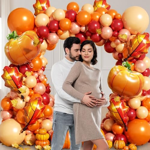 Fall Balloon Arch Garland Kit 172pcs with Leafs Pumpkins, Thanksgiving Balloons Arch Orange Nude Burgundy Rose Gold Balloons Different Sizes for Little Pumpkin Birthday Baby Shower Decoration - Image 4