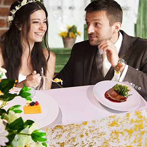 Snowkingdom Gold Table Runner, Sequin Glitter Metallic Foil Thin Mesh Sparkly Runner Roll 32Ft, Gold Birthday Party Decorations, for Event Wedding Showers Christmas Thanksgiving Festive - Image 6