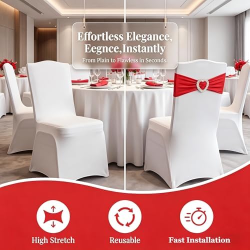 150 Pieces Chair Sashes & Bows - Stretch Spandex Chair Cover Band with Buckle for Wedding, Hotel Banquet, Birthday Party & Home Bulk Decorations (Red) - Image 5