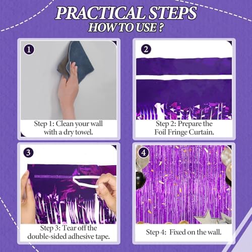 DECOCKRAT 2 Pack Foil Fringe Backdrop - Purple Shiny Tinsel Curtains for Party Decoration/Photo Booth Props - 3.3x6.6 FT Metallic Foil Backdrop for Birthday, Wedding, Graduation, Christmas. - Image 2