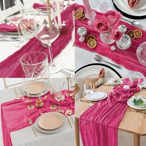 Hot Pink 20 Pack Cheesecloth Table Runner 10FT Boho Fabric Rustic Cheese Cloth Table Runner for Wedding 20 x 120 Inch Long Bridal Shower Baby Shower Gauze Sheer Birthday Party Table Decorations - Image 6