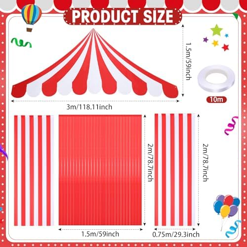 Breling 4 Pcs Carnival Circus Decor Backdrop Tent with Canopy, red White - Image 2