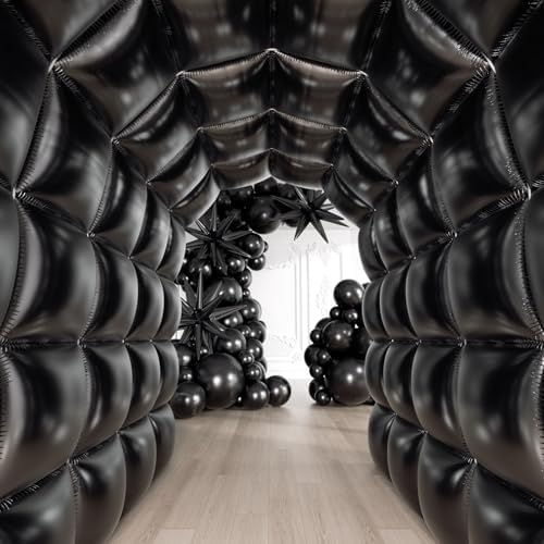 50pcs Black Square Foil Balloons Wall Backdrop with 80pcs Black Balloon Garland Arch Kit, Double Sided Balloon Tunnel for Anniversary New Year Birthday Graduation Baby Shower Party Decorations - Image 6