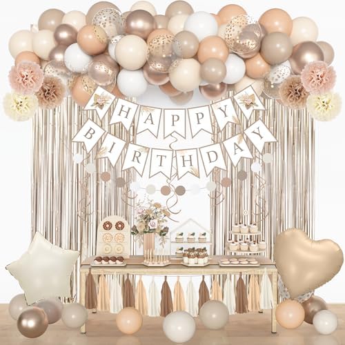 Neutral Birthday Party Decorations for Women Girl Happy Birthday Banner by OuddyParty