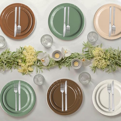 Oigco Woodland Baby Shower Decorations - 60 PCS Brown Sage Green Neutral Forest Animal Brown Plates and Napkins for Safari Jungle Baby Shower Decorations - Image 6