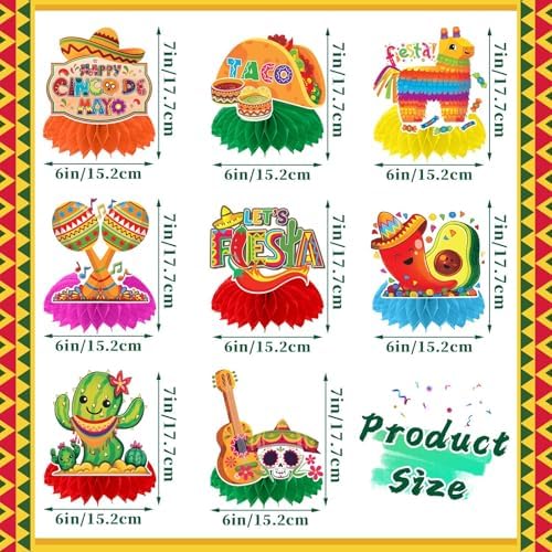 JULMELON 8 Pcs Cinco De Mayo Honeycomb Centerpieces Fiesta Table Decor - Image 2
