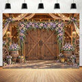 6x4ft Country Wedding Backdrop Purple Lavender Wisteria Flower Wooden Barn Door Western Photography Farmhouse Birthday Baby Shower Anniversary Bridal Party Banner Photo Booth Props Background by Mtsxfy