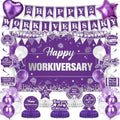 Happy Workiversary Decorations for Women Purple Silver Work Anniversary Banner Honeycomb Centerpieces Hanging Swirls Balloons Set for Office Employee Worker Anniversary Appreciation Party Supplies by LUUFILx