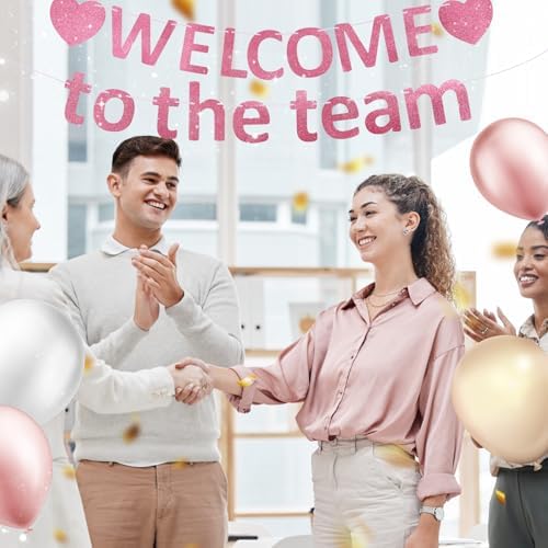 Pre-Strung Glitter Welcome to the Team Banner Welcome Banner Welcome Decorations for Office New Hire Events Corporate Onboarding & Team Building Parties (Rose Gold) - Image 5