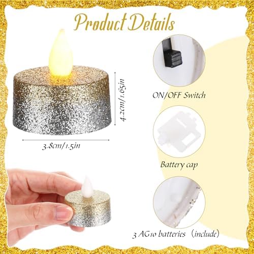 Retisee 48 Pack Flameless LED Candles Glitter Decor,Gold,Silver,1.65 Inch - Image 2