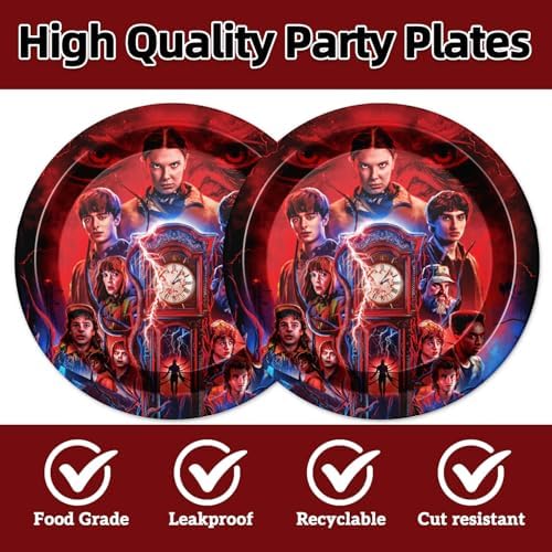 Party Supplies 40pck include 20 plates, 20 napkins for the Stranger Things birthday party decoration (White-20) - Image 3