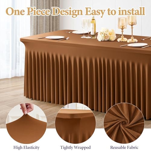 Shillance 6 Packs Brown Spandex Tableclothes for 6 Foot Rectangle Table, Spandex Table Covers 6FT Stretch Table Skirts Wrinkle Free Fitted Table Cloth for Event, Wedding, Banquet & Parties - Image 2