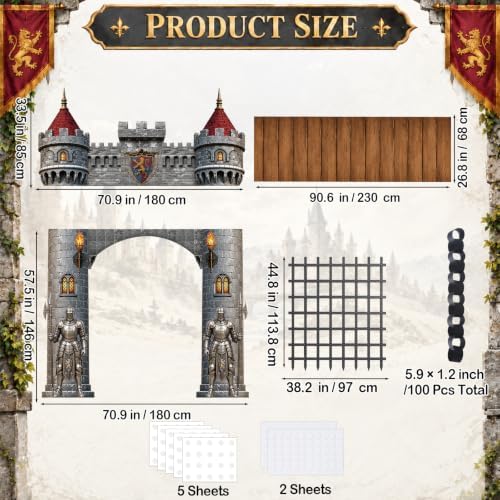 Medieval Castle Door Cover and Fence Backdrop with Paper Chains for Party - Image 2