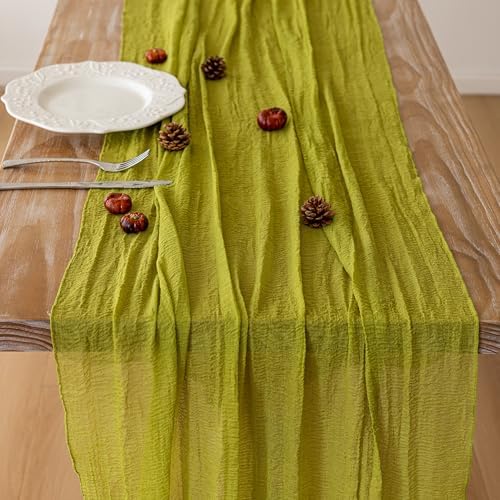 3Pcs Moss Green Cheesecloth Table Runner 120 Inches for Party Home Decor - Image 4