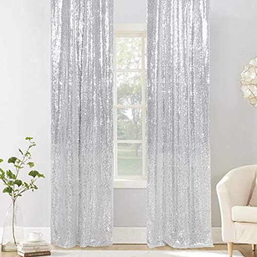 PartyDelight Silver Sequin Backdrop Curtains 2x8ft 2 Panels - Image 5