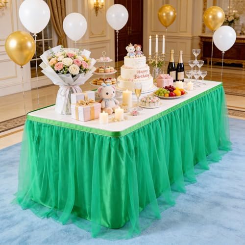 THARAHT Tulle Table Skirt 14FT 420CM Long for Rectangle Tables Round Tables Ruffle Desk Skirt for Princess Girls Birthday Party Cake Dessert Decorations Table Skirt - Image 4