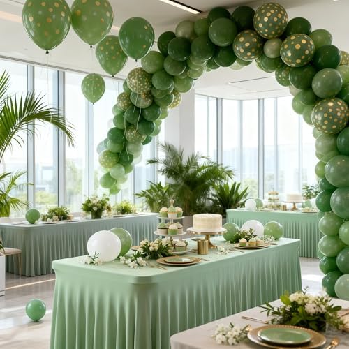 Wish Care 6 Pack Sage Green Spandex Table Clothes for 6 Foot Rectangle Tables, 6FT Wrinkle Free Fitted Tablecloths Ruffles Design Table Cloth for Party, Banquet, Wedding and Events - Image 3