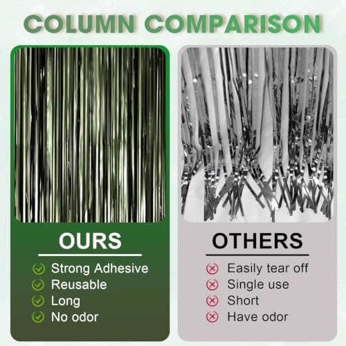 Voircoloria Dark Green Foil Fringe Backdrop Curtains, 3.3x8.2ft, 3 Pack - Image 4