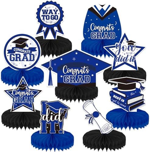 Graduation Table Decorations, Blue and Black Graduation Table Centerpieces by Adeyoo