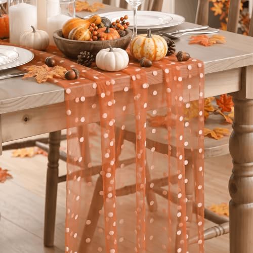Artoid Mode Caramel Gauze Flocking Beige Dots Table Runner 10FT,Fall Sheer Dining Table Decor for Wedding Anniversary Holiday Birthday Home Party by ArtoidMode