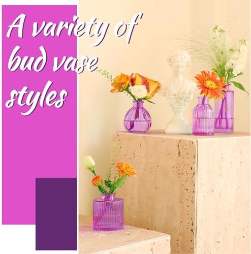 12PCS Hot Pink Vase Small Colored Flower Bud Vases - Image 5