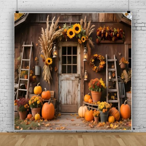 10x10ft Fall Photo Backdrop Rustic Wooden Barn Door Pumpkin Harvest Backdrop Country Fall Festival Backdrops for Photoshoot Thanksgiving Decorations Photographic Studio Photo Backgrounds by Lexfvpoo