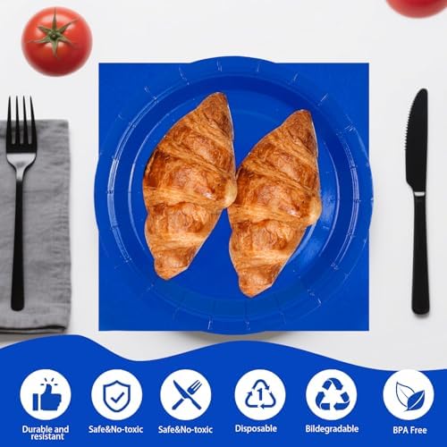Blue 7Inch Paper Plates and Napkins Party Supplies, 50PCS - Image 4