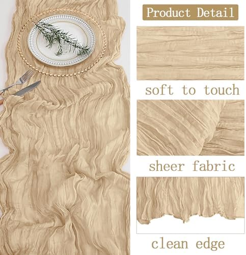 6 Pack Beige Cheesecloth Table Runner 20 x 120 inch Gauze Table Runners 10 FT Long,Semi Sheer Boho Cheese Cloth Fabric Table Runner Bulk for Party,Wedding,Baby Shower,Bridal Shower Decoration - Image 3