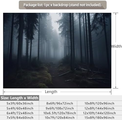 Dark Misty Forest Backdrop for Horror Halloween Eve Party Black Spooky Foggy Woods Pathway Scary Movie Pine Tree Background Nature Photography Studio Photo Booth Props 10x8ft - Image 2