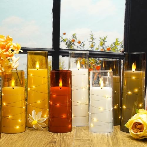 Nimiko Flickering Flameless LED Candles,Battery Operated Candles 9 Pcs with Embedded Star String,Acrylic LED Pillar Candles with Remote,Suitable for Home Decoration to Create an Atmosphere（Gold） - Image 6